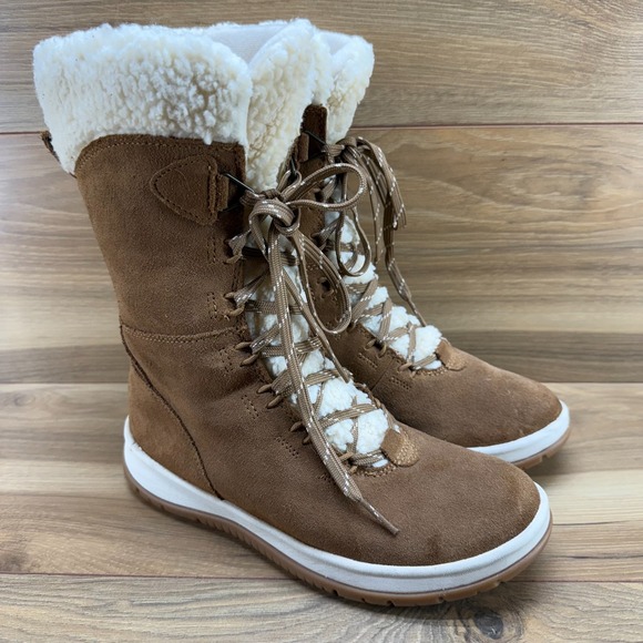 UGG Lakeside Mid Calf Boots Womens 7 Chestnut Suede Sherpa Lace up - Picture 2 of 11